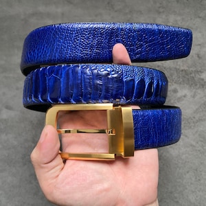 Cinturón de piel de avestruz genuino azul marino W 1.3 pulgadas / Regalo para él / Regalos de San Valentín