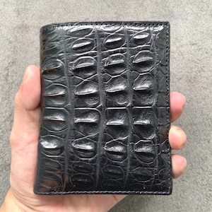 Gevouwen portemonnee heren zwart alligatorleer skin, verjaardagscadeaus, cadeaus voor hem