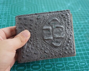 Gray Genuine Alligator Leather Bifold Wallet, Handcrafted Men's Accessory, Minimalist Style
