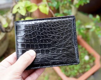 Double Sides Black/ Purple Alligator Belly Leather Wallet/ Personalized Wallet For Men/ Anniversary Gift For Him/Mens Wallet