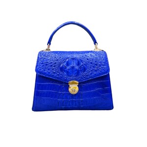 Cartera de piel de cocodrilo auténtica azul claro para mujer, bolso con asa superior, bolso de cuero de lujo para ella
