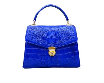 Bolso de mano para mujer de piel de cocodrilo auténtica azul claro, bolso de mano con asa superior, bolso de piel de lujo para ella.