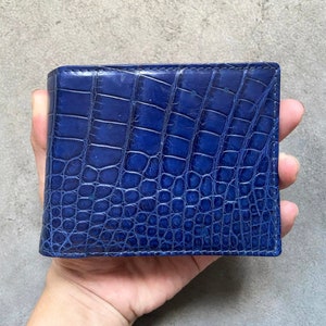 Marineblauwe alligator echte buik lederen huid herenportemonnee, handgemaakte leren portemonnee voor mannen, kerstcadeau, cadeau voor hem