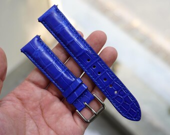 Correa de reloj de piel de caimán auténtica azul claro para hombre, de liberación rápida/Correa de repuesto prémium, tamaño 18 mm, 19 mm, 20 mm, 21 mm y 22 mm