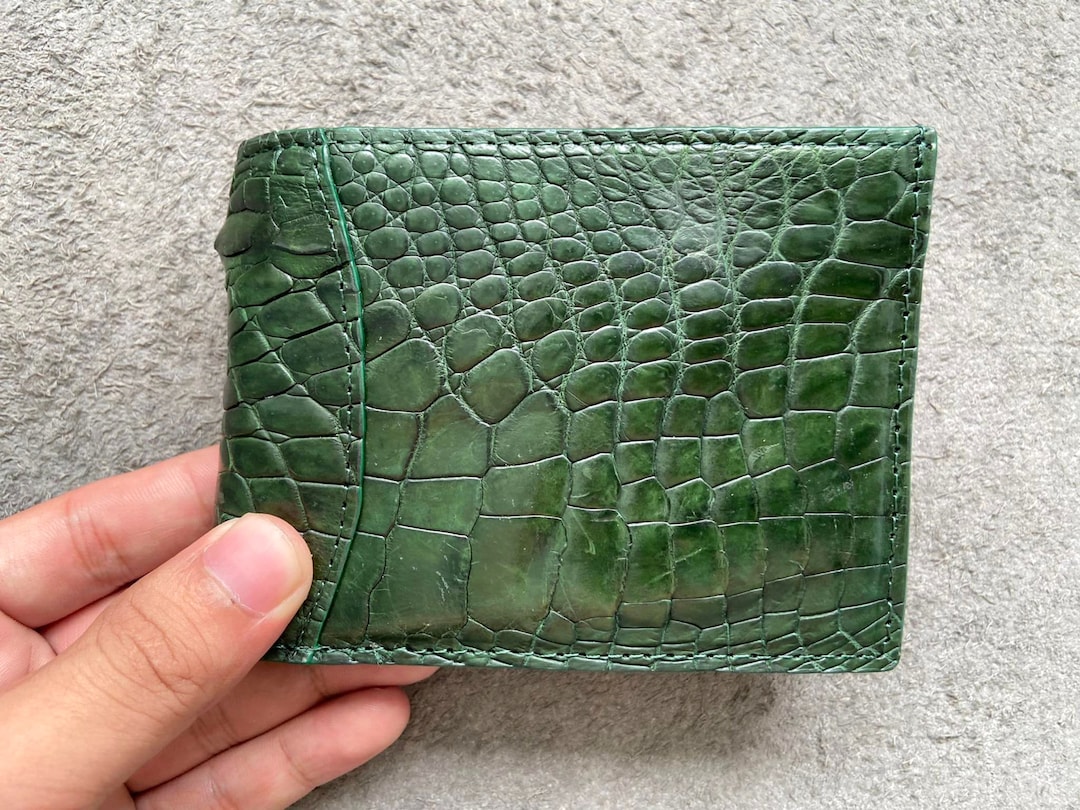 Green Genuine Alligator Leather Skin Men's Bifold Money Clips Wallet