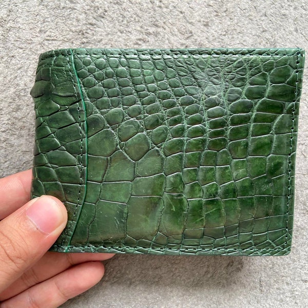 Green Genuine Alligator Leather Skin Men's Bifold Money Clips Wallet, Gift For Him, Fathers Day Gift, Valentines Present