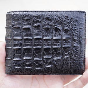 Cartera plegable de piel de aligátor negra de doble cara con bolsillo para monedas/cartera personalizada/regalo de aniversario para él/cartera personalizada