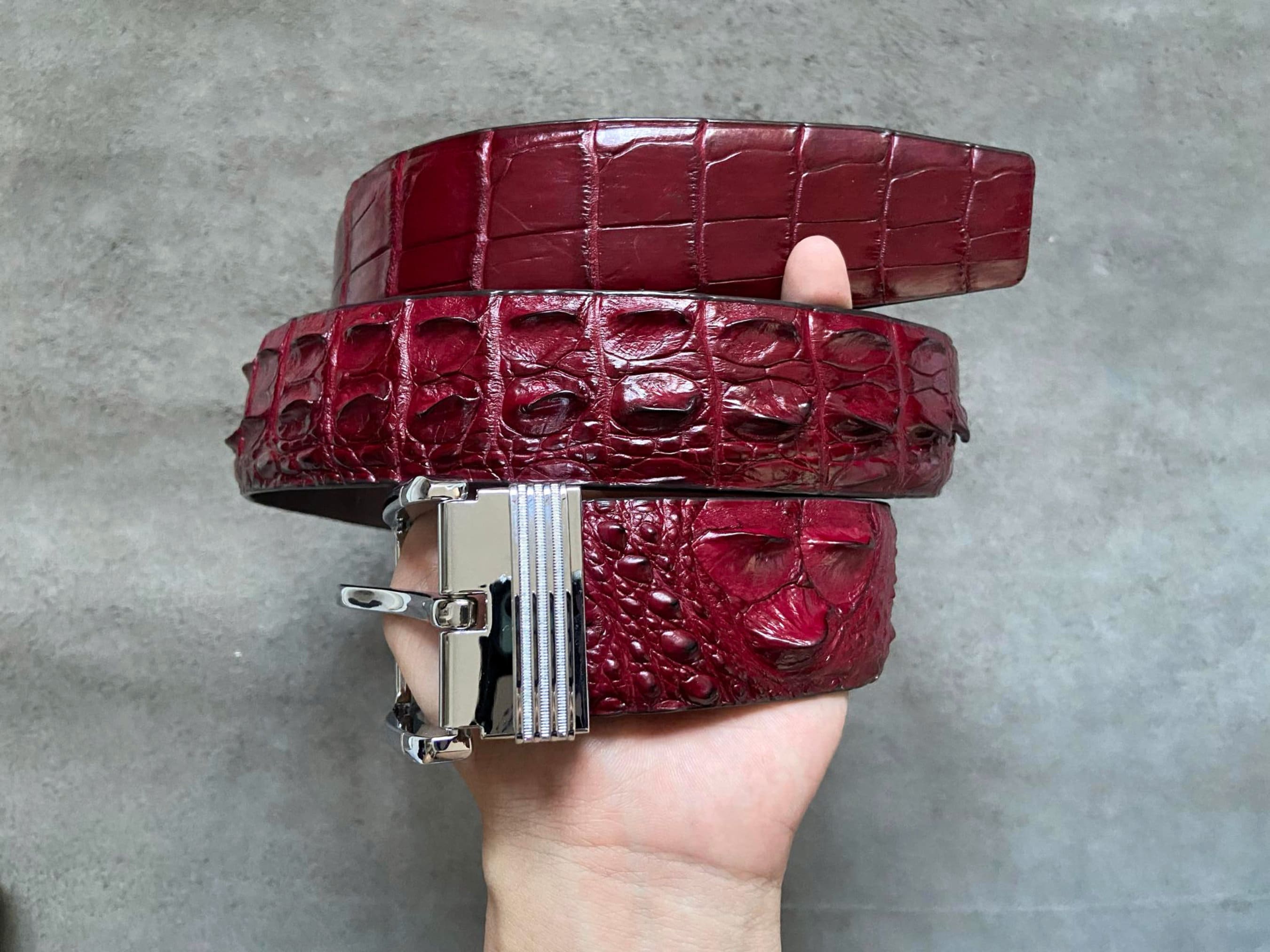 Burgundy Alligator Genuine Leather Skin Men's Belt W 1.5 Inch