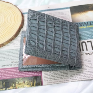 Portefeuille double face en cuir corne d'alligator gris avec pochette pour carte d'identité/portefeuille personnalisé pour homme/cadeau d'anniversaire pour lui/portefeuille pour homme