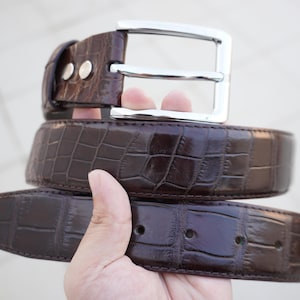 Brown Genuine Alligator Belly Leather Skin Men&#39;s Belt W 1.5 Inch With Pin Buckle/ Birthday Gifts Men/ Gifts For Him/ Mens Leather Belt