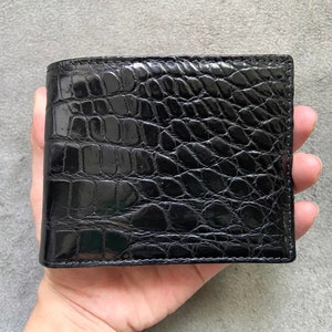 Portafoglio in pelle di alligatore nero a due lati/Portafoglio personalizzato per uomo/Regalo di anniversario per lui/Portafoglio da uomo/Portafoglio personalizzato/Regalo per papà