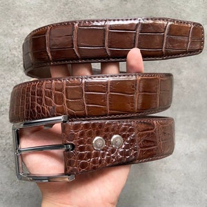 Marrón cocodrilo genuino vientre cuero piel cinturón de hombre W 1.3 pulgadas / regalo para él / regalo de cumpleaños hombres / cinturón de cuero exótico premium