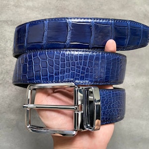 Navy Blue Alligator Leather Men's Belt: Handcrafted 1.5 Inch