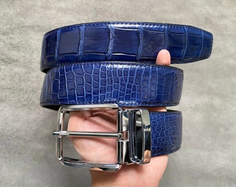 Navy Blue Genuine Alligator Belly Leather Skin Men&#39;s Belt W 1.5 Inch , Birthday gifts , Gifts for him