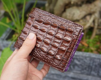 Double Sides Brown/Purple Alligator Horn Leather Wallet/ Personalized Wallet For Men/ Anniversary Gift For Him/Mens Wallet