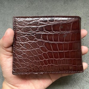 Portefeuille à deux volets pour hommes en cuir véritable ventre d'alligator marron, portefeuille en cuir exotique haut de gamme, cadeau pour lui