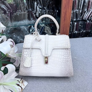 White Alligator Genuine Leather Skin Women's  Handbag, Premium Exotic Bag For Women, Valentines Gift