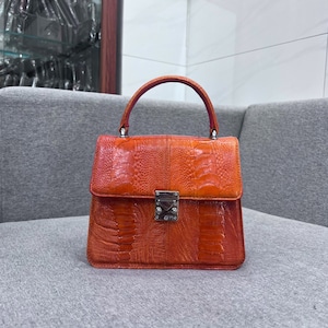 Orange Ostrich Genuine Leather Skin Women&#39;s  Handbag, Premium Exotic Bag For Women, Valentines Gift, Gift For Her