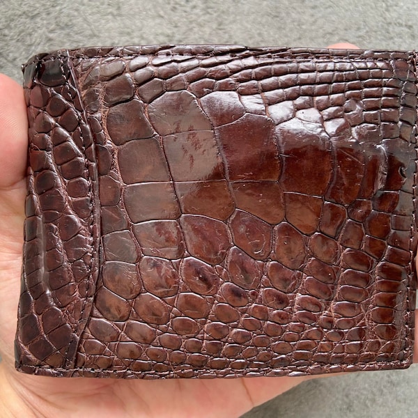 Brown Alligator Leather Bifold Money Clips Wallet, Exotic Money Clips Wallet, Handmade Wallet, Valentines Gift For Him