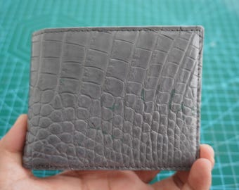 Gray Alligator Genuine Belly Leather Skin Men's Bifold Wallet, Gift for him, Xmas Gifts, Birthday Gift Men
