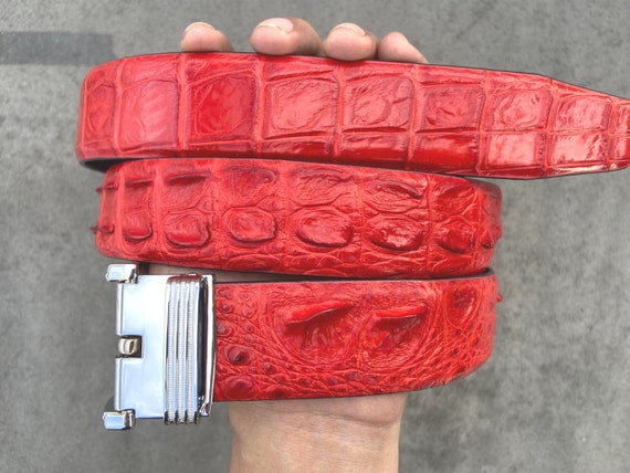 Red Alligator Genuine Horn Leather Skin Men's Belt W 1.3 Inch