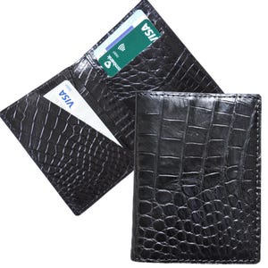 Tarjetero minimalista de lujo de piel de cocodrilo negra, minitarjetero, billetera para hombre, billetera para tarjeta de identificación