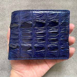 Navy Blue Alligator Genuine Back Tail Leather Skin Herenportemonnee, handgemaakte lederen portemonnee voor heren
