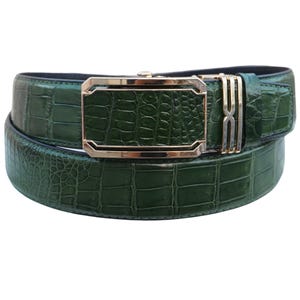 Green Genuine Alligator Belly Leather Skin Men&#39;s Belt W 1.5 Inch With Automatic Buckle/ Birthday Gifts Men/ Gifts For Him/ Mens Leather Belt