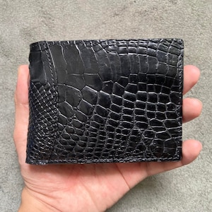 Zwarte alligator lederen huid mannen bifold geldclips portemonnee, handgemaakte lederen geldclips, cadeau voor hem, Valentijnscadeaus