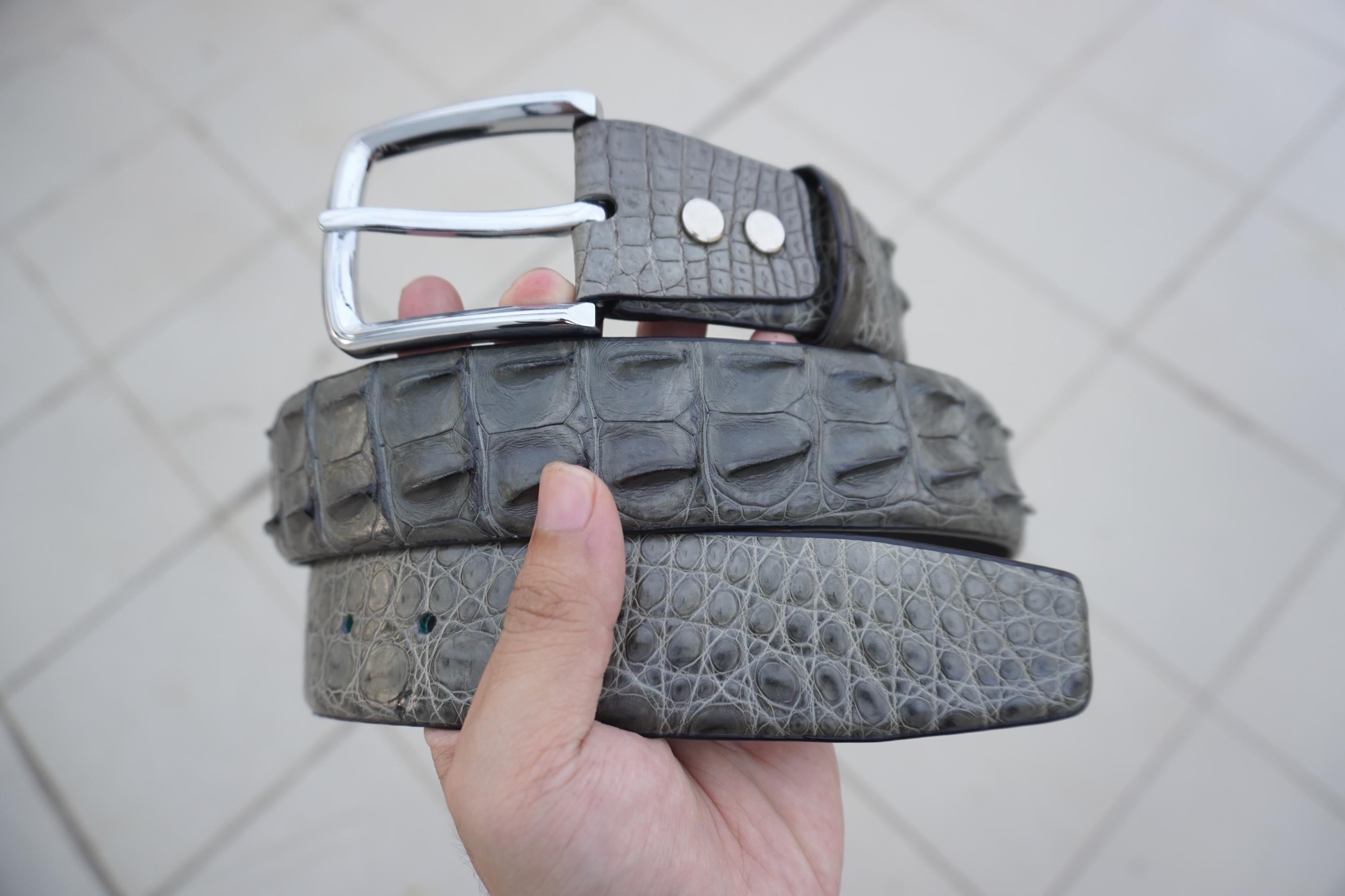 Gray Genuine Alligator Horn Leather Skin Men's Belt W 1.5 Inch With Removable Screw Buckle/ Golf Belt/ Men Work Belt/ Formal Leather Belt