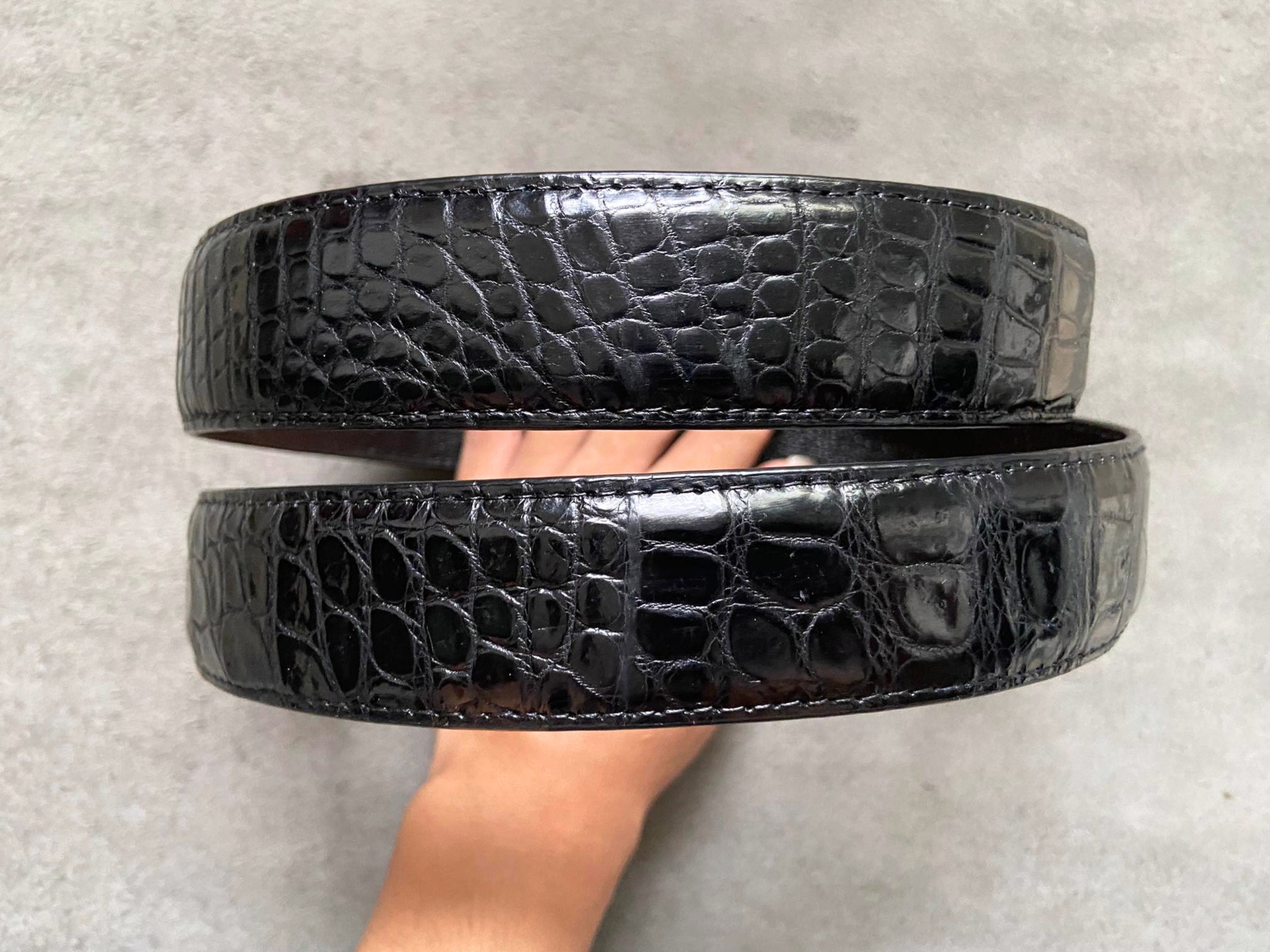 Style Rite black Alligator Skin Belt Black Genuine Alligator Horn Leather Skin Men main image 2