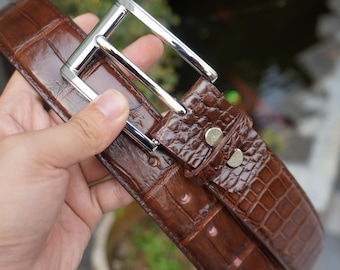 Brown Genuine Alligator Belly Leather Belt: 1.5 Inch Width, Removable Buckle, Work Formal Golf Accessory