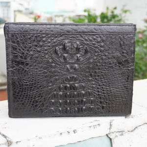Zwarte alligator echt hoorn lederen huid heren clutch/lederen clutch/handgemaakte clutch/kerstcadeau