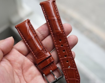 Handmade Cognac Genuine Alligator Leather Mens Luxury Quick Release Watch Strap/ Custom Alligator Strap Size 18mm 19mm 20mm 21mm 22mm