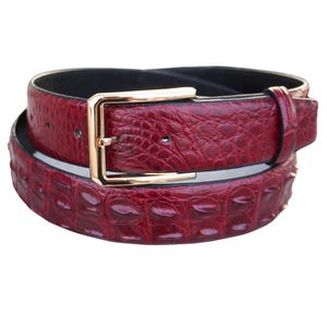 Burgundy Genuine Alligator Horn Leather Skin Men&#39;s Belt W 1.5 Inch With Gold Pin Buckle/ Birthday Gifts Men/ Gifts For Him/ Men Leather Belt