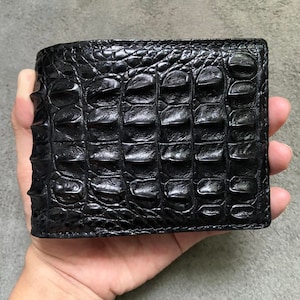 Zwarte alligator lederen portemonnee heren lederen skin, handgemaakte leren portemonnee voor heren, gepersonaliseerde leren portemonnee