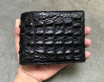 Zwarte alligator lederen portemonnee heren lederen skin, handgemaakte leren portemonnee voor heren, gepersonaliseerde leren portemonnee