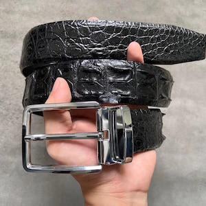 Black Genuine Alligator Horn Leather Skin Men&#39;s Belt W 1.5 Inch , Birthday gifts , Gifts for him