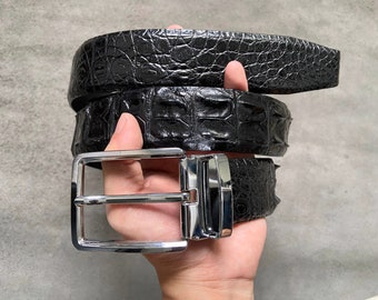 Black Genuine Alligator Horn Leather Skin Men&#39;s Belt W 1.5 Inch , Birthday gifts , Gifts for him
