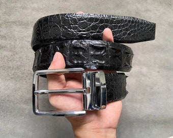 Black Genuine Alligator Horn Leather Skin Men's Belt W 1.5 Inch , Birthday gifts , Gifts for him