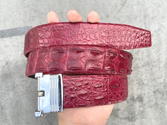 Burgundy Genuine Alligator Leather Skin Men's Belt W 1.3
