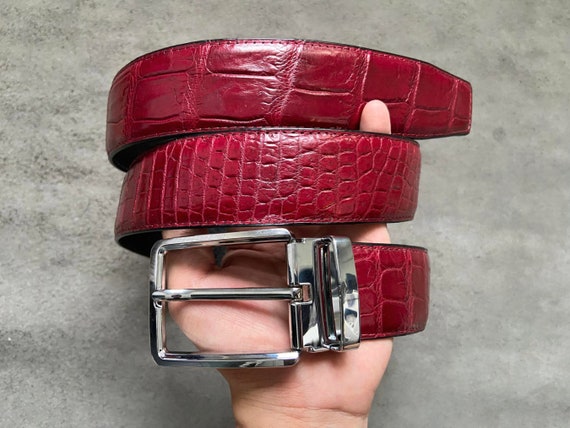 Burgundy Genuine Alligator Belly Leather Skin Men's Belt W 1.5