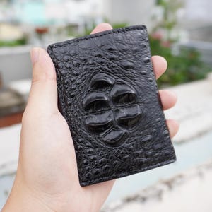 Porta carte di credito bifold minimalista di lusso nero bordeaux, in pelle di alligatore con corno, porta carte, portafoglio da uomo, porta carte d'identità