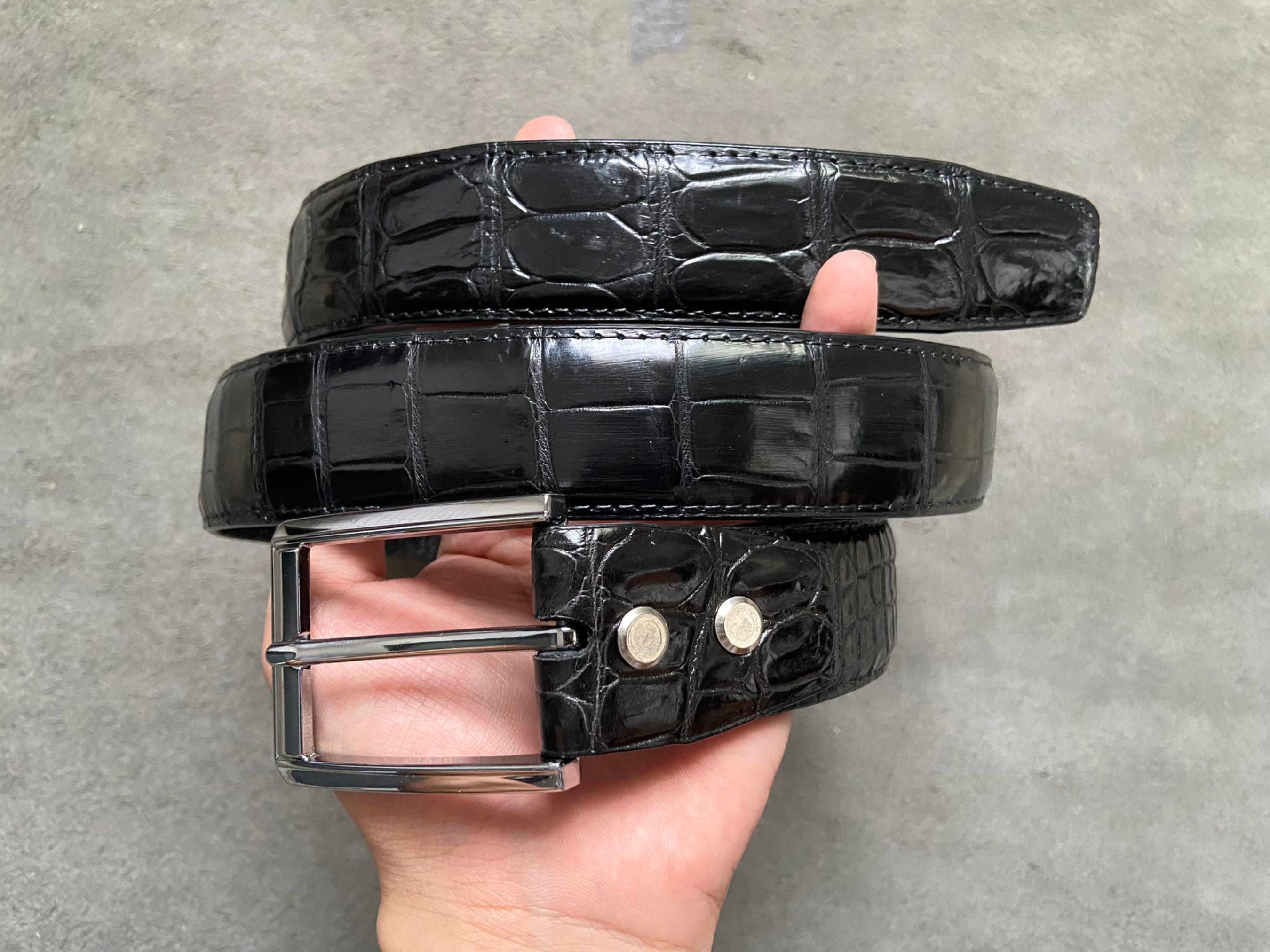Black Alligator Genuine Belly Leather Skin Men display picture 1