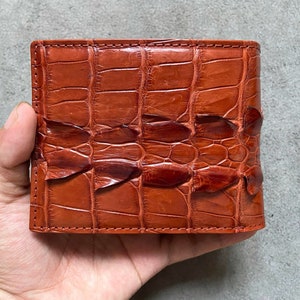 Cognac Alligator Back Tail lederen heren bifold portemonnee, premium exotische lederen portemonnee, cadeau voor hem