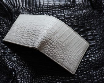 White Genuine Alligator Leather Skin Men&#39;s Bifold Wallet/Customized Wallet/Handmade Leather Wallet