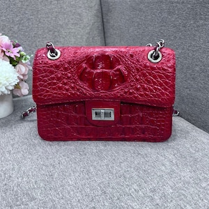 Burgund Alligator Echtleder Haut Damen Handtasche, Weihnachtsgeschenk, Geschenk für sie
