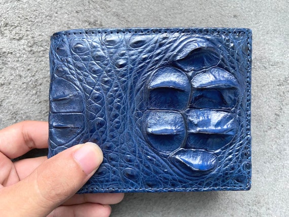 Cartera plegable para hombre de piel de cocodrilo genuina azul marino cartera hecha a mano cartera de cuero exotico premium cartera para hombre Etsy Espana