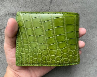 Moss Green Alligator Belly Genuine Leather Skin Men's Bifold Wallet