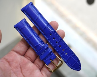 Correa de reloj de piel de caimán auténtica azul claro para hombre, de liberación rápida/Correa de repuesto prémium, tamaño 18 mm, 19 mm, 20 mm, 21 mm y 22 mm